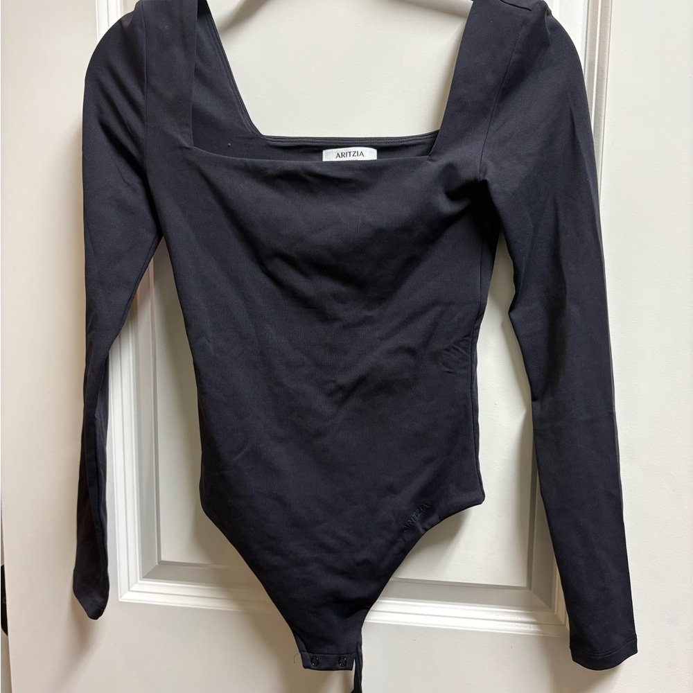 Aritzia Contour Black Ribbed Long Sleeve Bodysuit